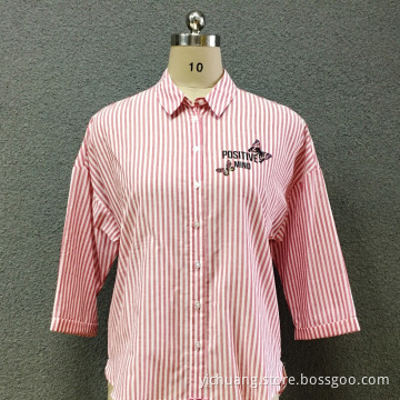 Women's cotton red striped long sleeves shirt